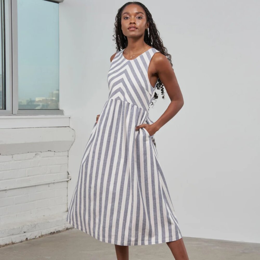 Striped SoftHemp Chambray Midi Dress | Size S